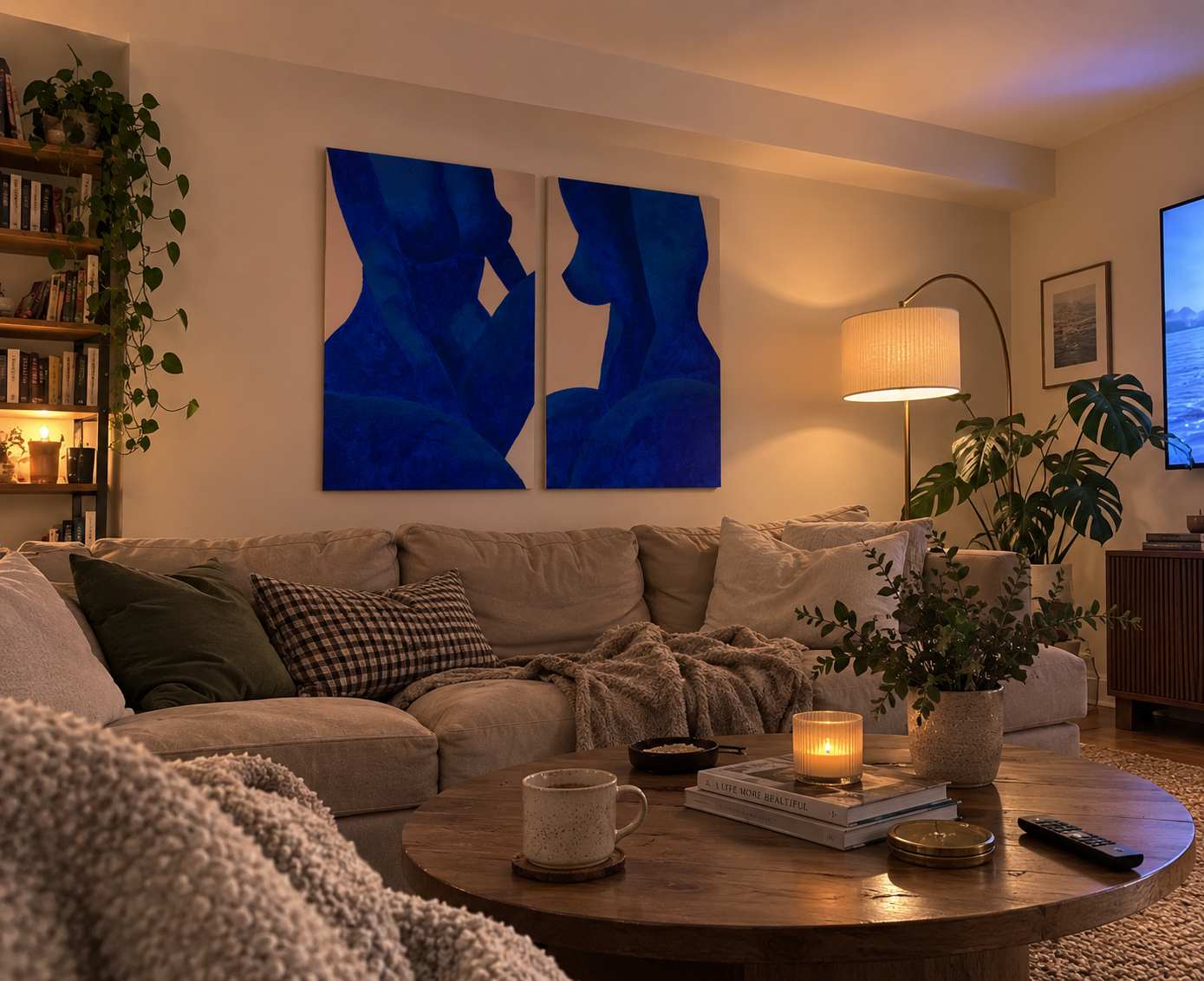 Sonia Anton blue diptych in an Italian living room
